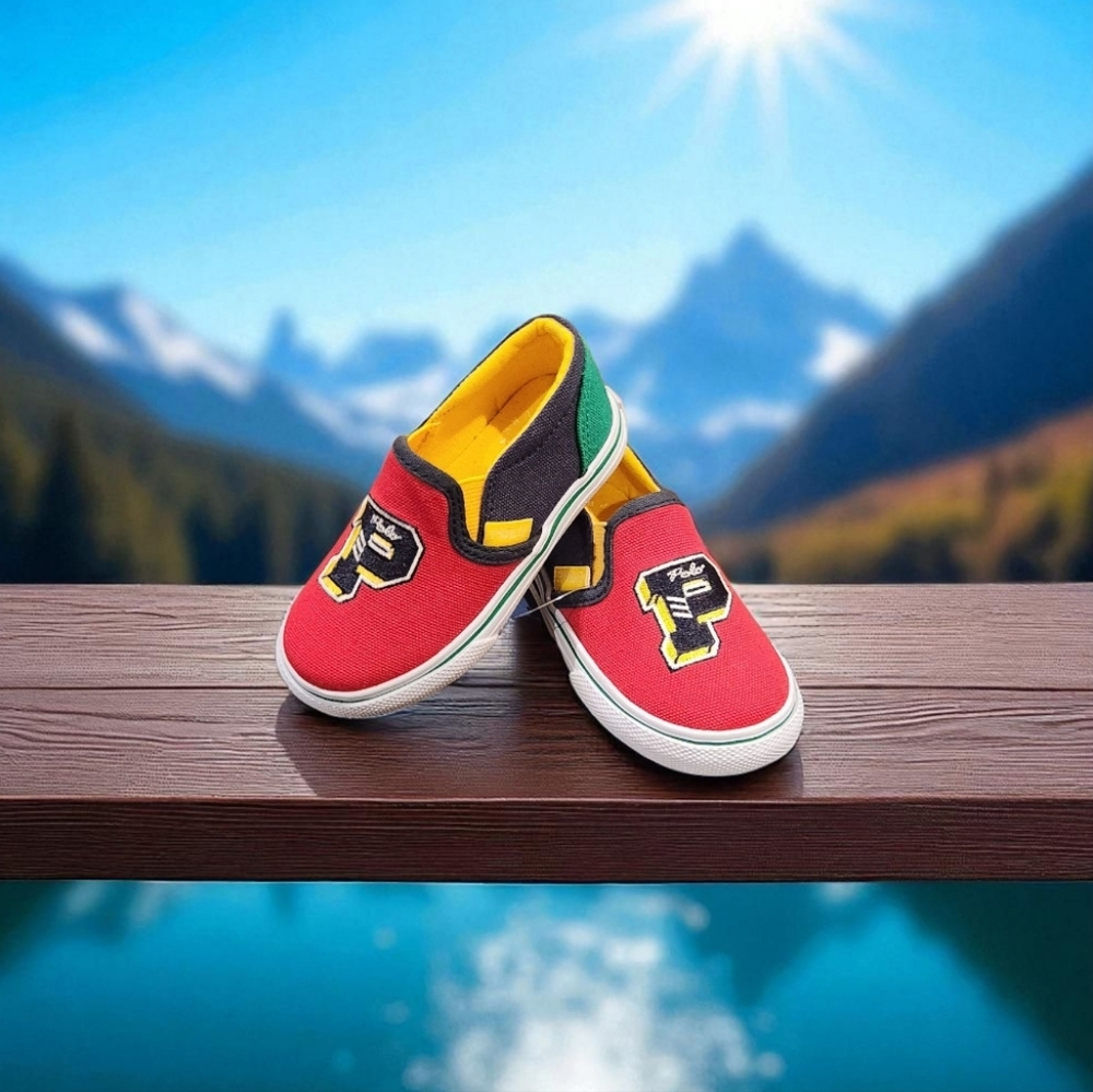 Polo Ralph Lauren Kids’‎ Landyn P-Wing Logo Patch Canvas Slip On Athletic Shoes